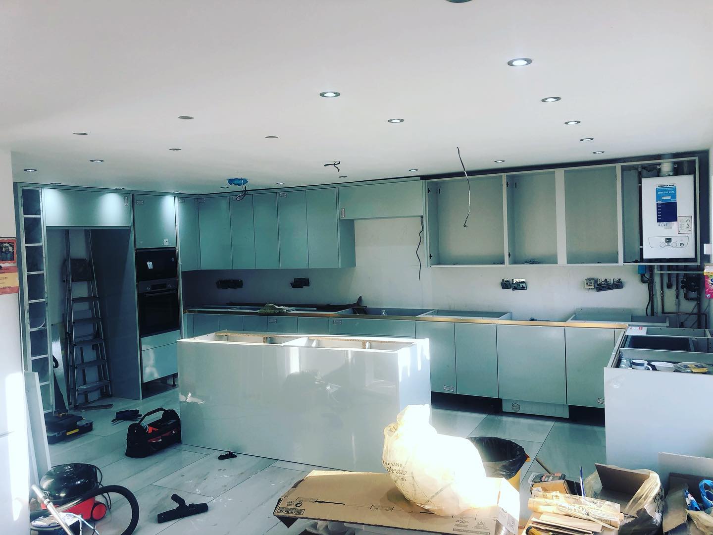 Kitchen cabinetry installation in progress